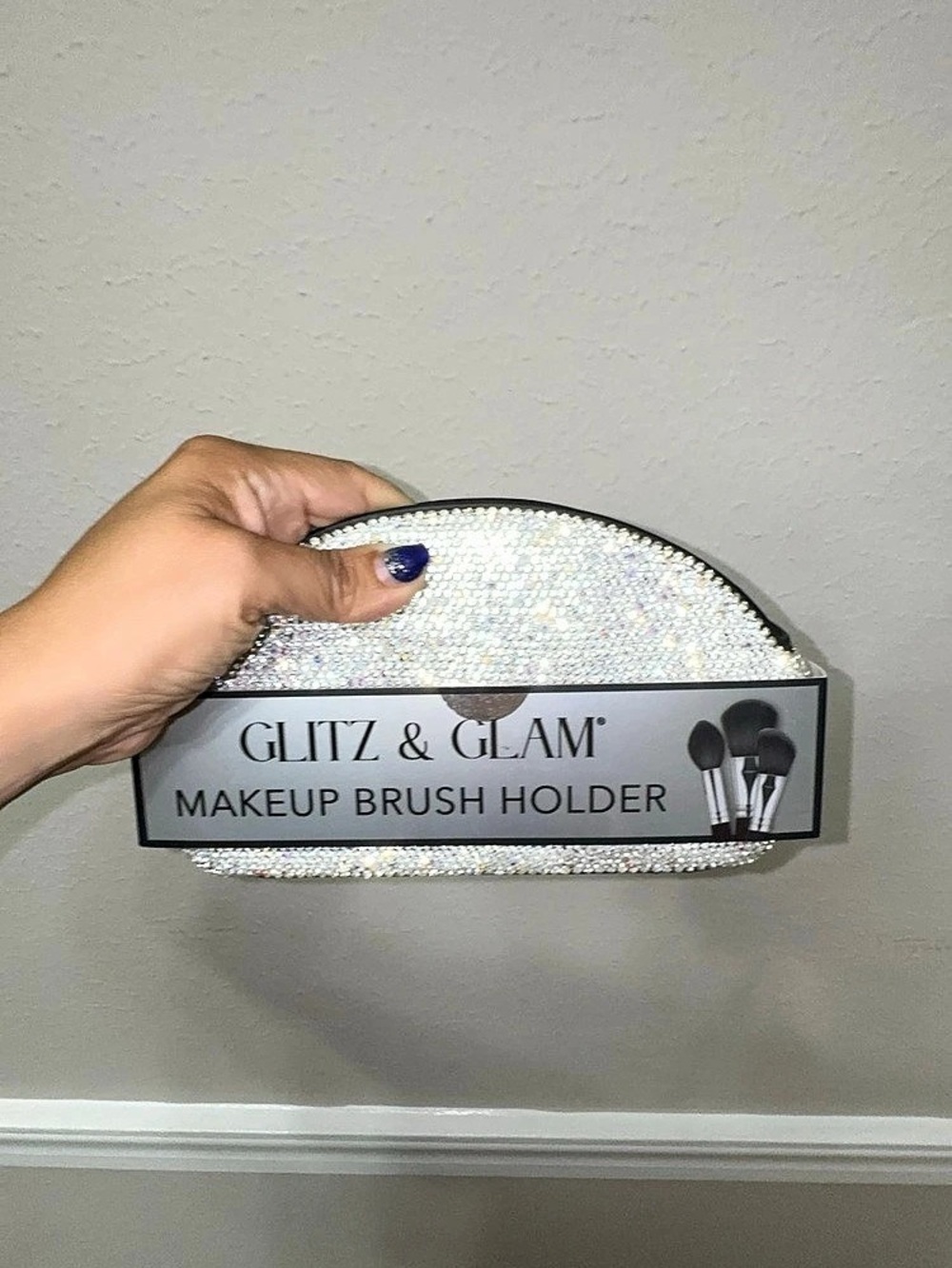 Glitz & Glam Half Moon Makeup Brush Holder Silver